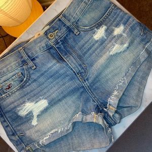 Hollister distressed denim shorts.